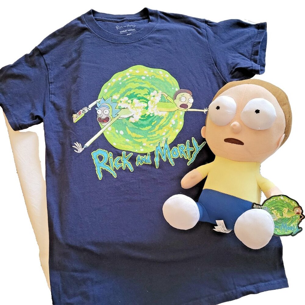 Rick And Morty T-Shirt men small / & Plush 10" Morty 2018 w Tag - Excellent Cond